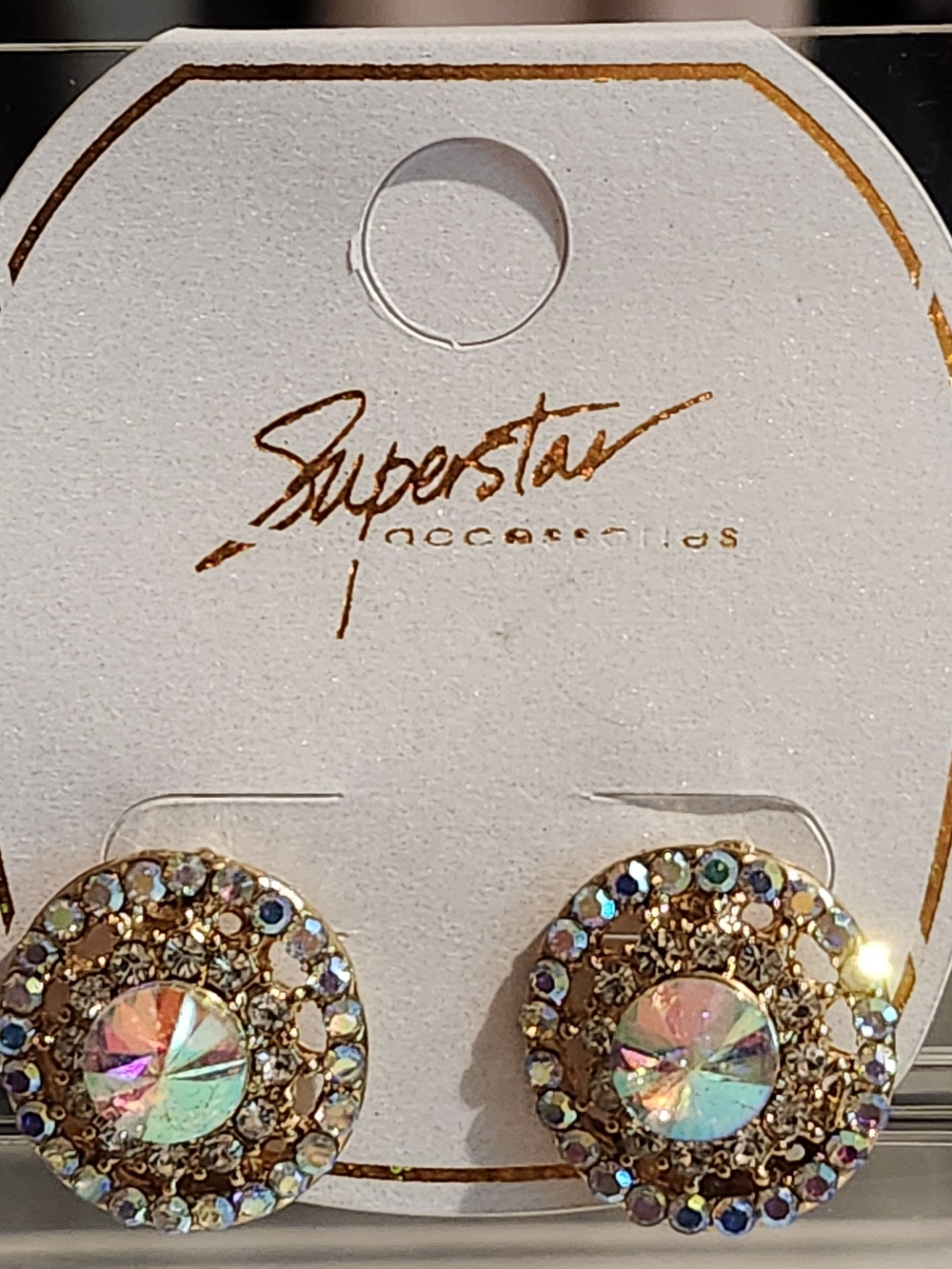 Gold-Tone Iridescent Crystal Stud Earrings